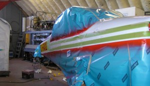 The repainting of Cessna 185, C-FAUL.